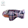 Blue Plaid Dog Collar with Bow Tie Plastic Buckle Dog